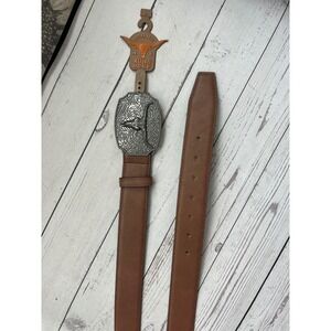 Authentic Runs Deep Mens Brown Bonded Leather Western Longhorn Buckle Belt L NEW